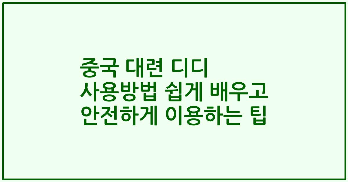 중국 대련 디디 사용방법 쉽게 배우고 안전하게 이용하는 팁